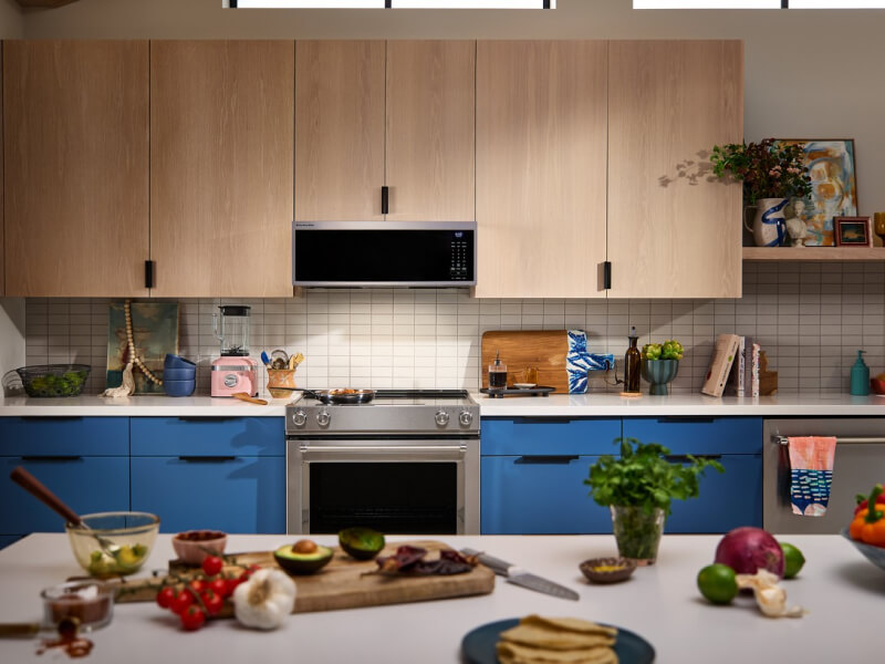 Modern kitchen with food prepped on an island Modern kitchen with food prepped on an island