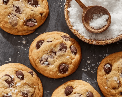Chocolate chip cookies topped with sea salt