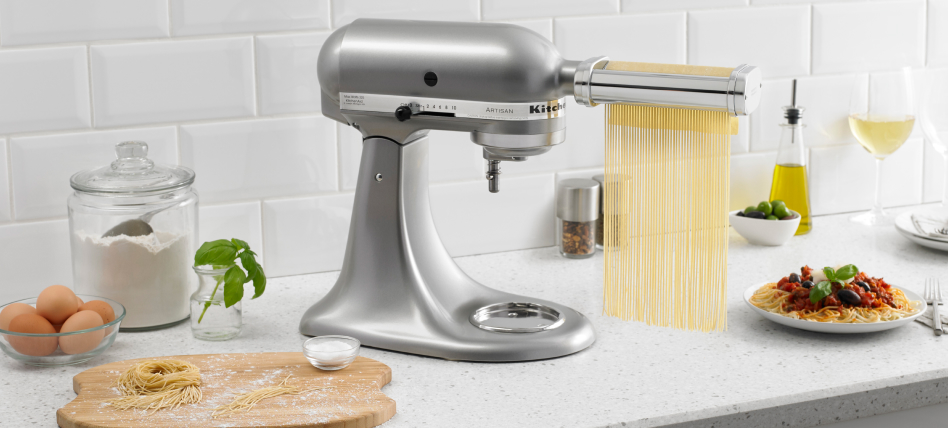 Stainless steel KitchenAid® stand mixer with Pasta Maker Attachment Stainless steel KitchenAid® stand mixer with Pasta Maker Attachment