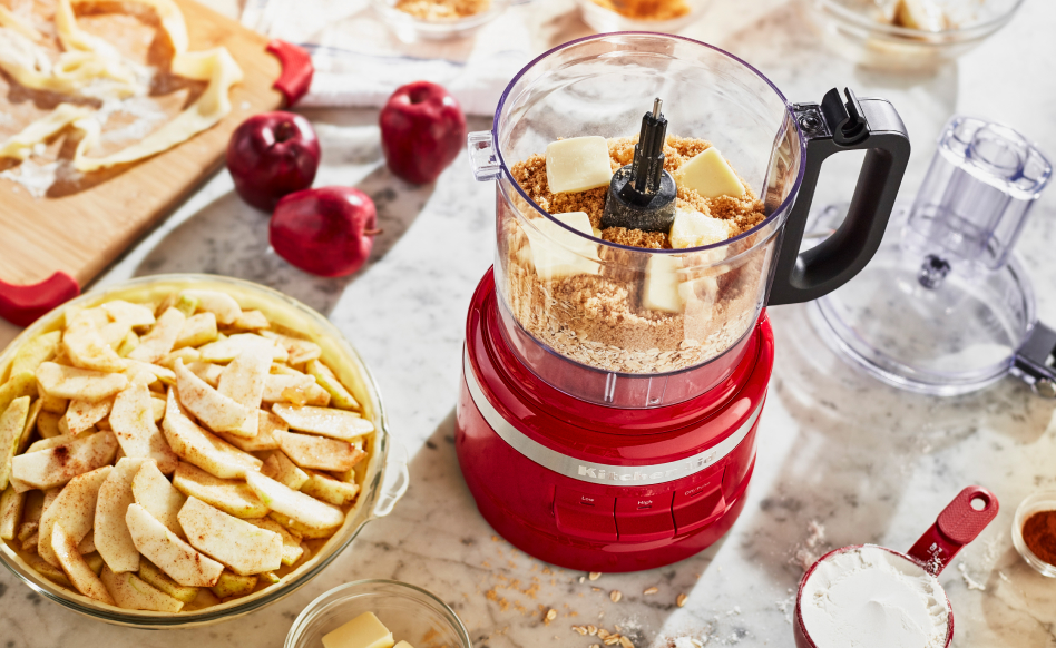 Baking ingredients inside a KitchenAid® food processor Baking ingredients inside a KitchenAid® food processor