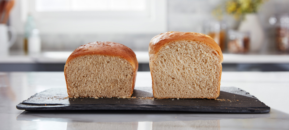 Two loaves of bread on a countertop Two loaves of bread on a countertop