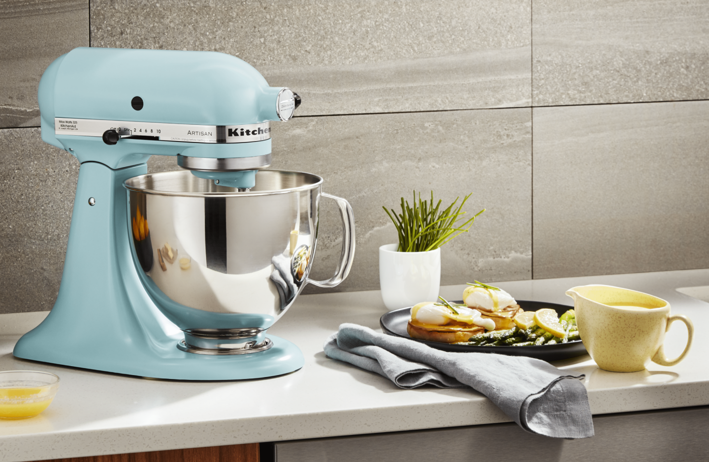 KitchenAid stand mixer with vegan dish next to it 
