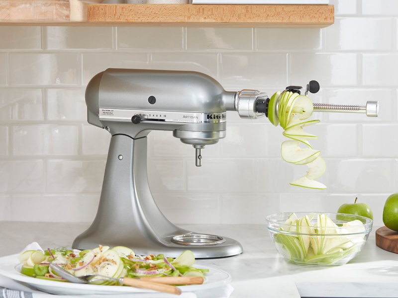 Silver KitchenAid® stand mixer with Spiralizer Attachment Silver KitchenAid® stand mixer with Spiralizer Attachment