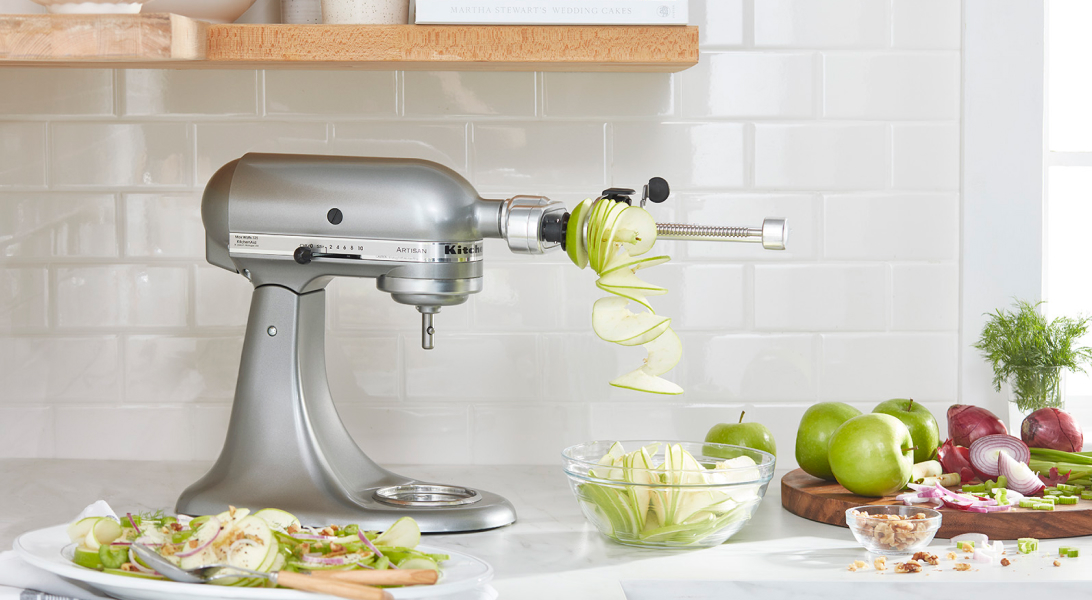 Silver KitchenAid® stand mixer with Spiralizer Attachment Silver KitchenAid® stand mixer with Spiralizer Attachment