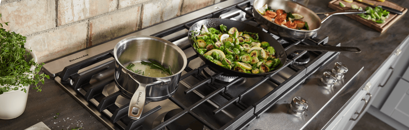 Pots and pans on a cooktop