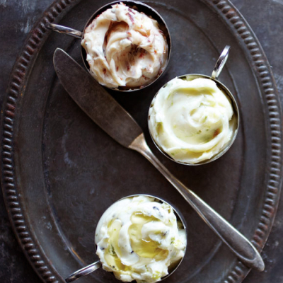 Different butters on a tray