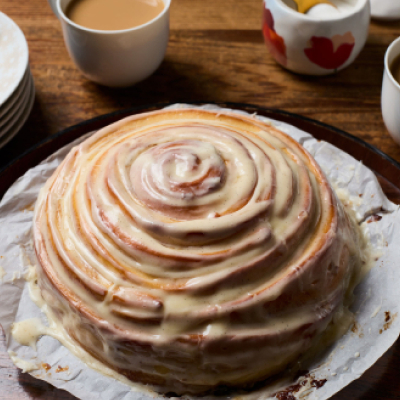 Glazed homemade cinnamon roll bread