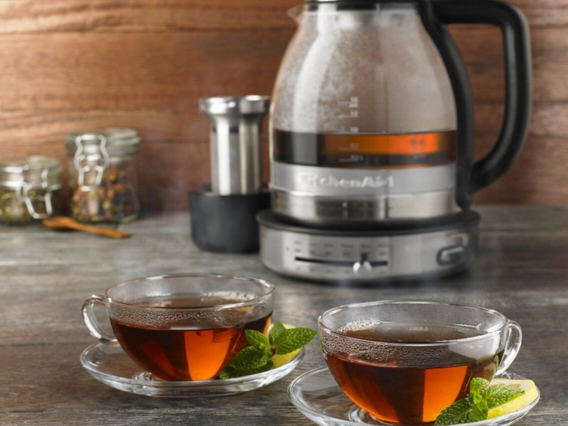KitchenAid® electric kettle and two cups of tea