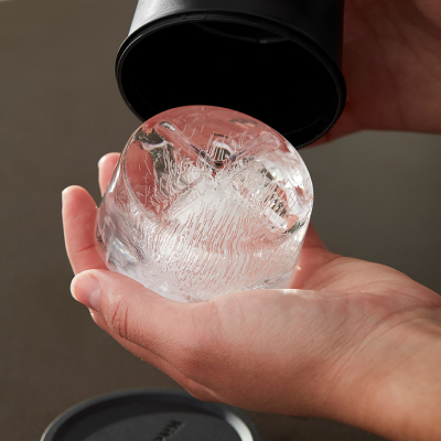 A person removing ice from an ice mold.