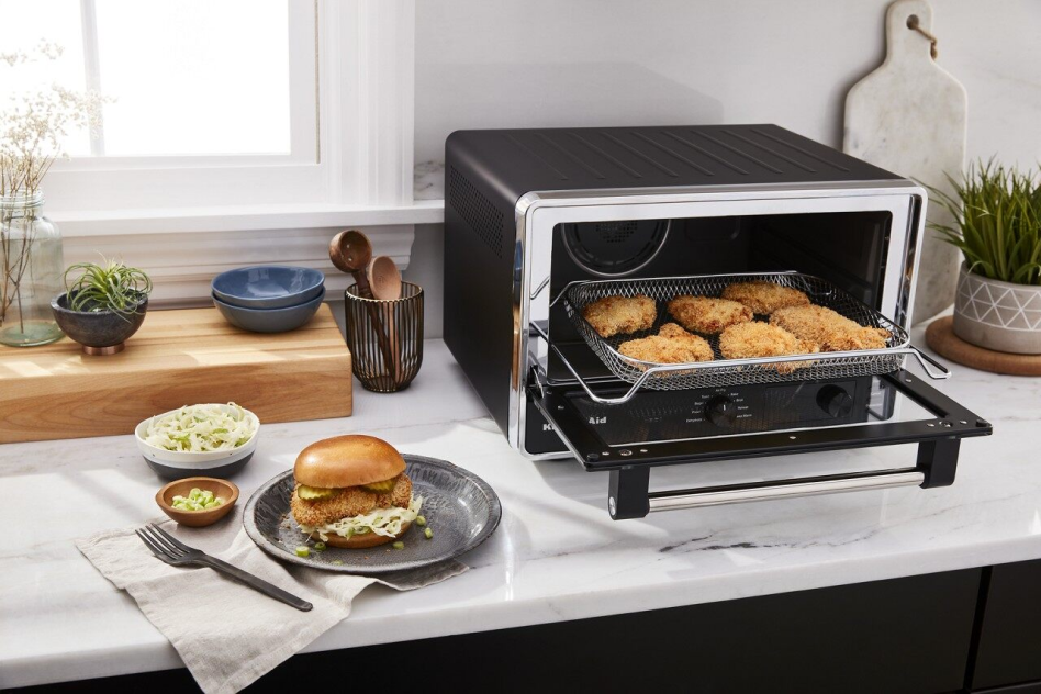Air-fried chicken in KitchenAid® Countertop Oven with Air Fry. Air-fried chicken in KitchenAid® Countertop Oven with Air Fry.