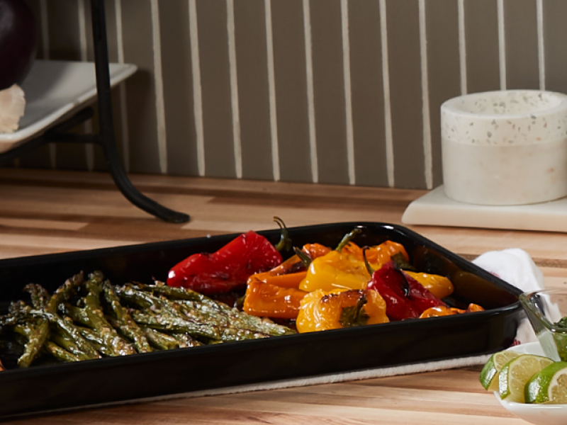 Air fried veggies on a tray