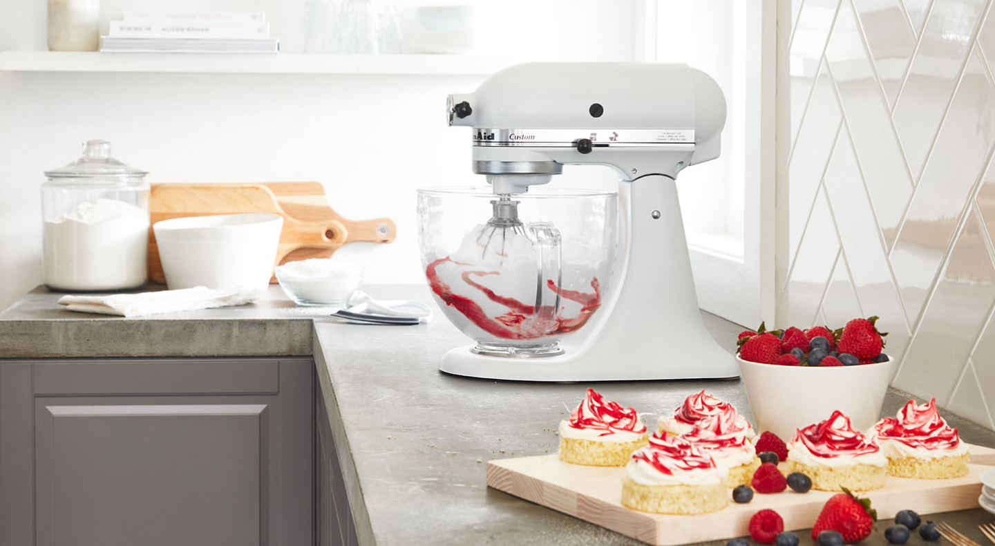 White KitchenAid® mixer with whip accessory White KitchenAid® mixer with whip accessory