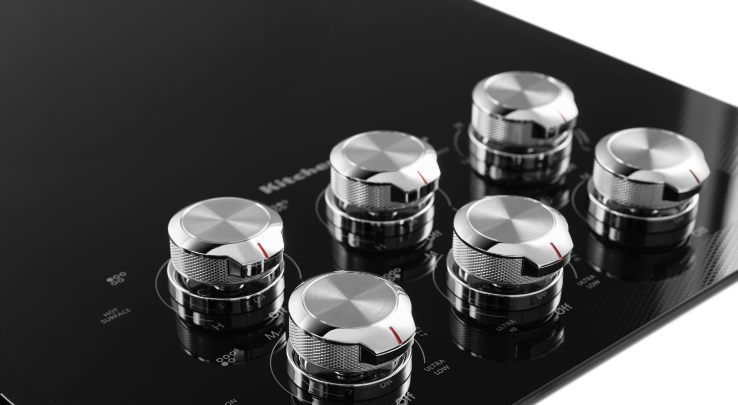 Knobs on a KitchenAid® cooktop Knobs on a KitchenAid® cooktop