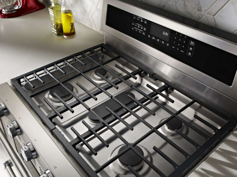 Gas range cooktop overhead view