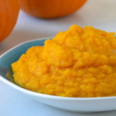 Pumpkin purée in blue bowl