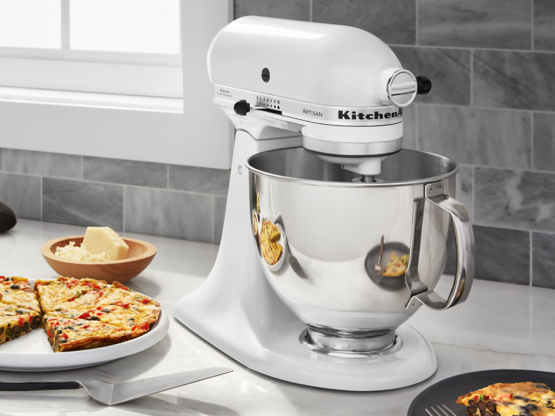 KitchenAid® stand mixer on countertop with frittata