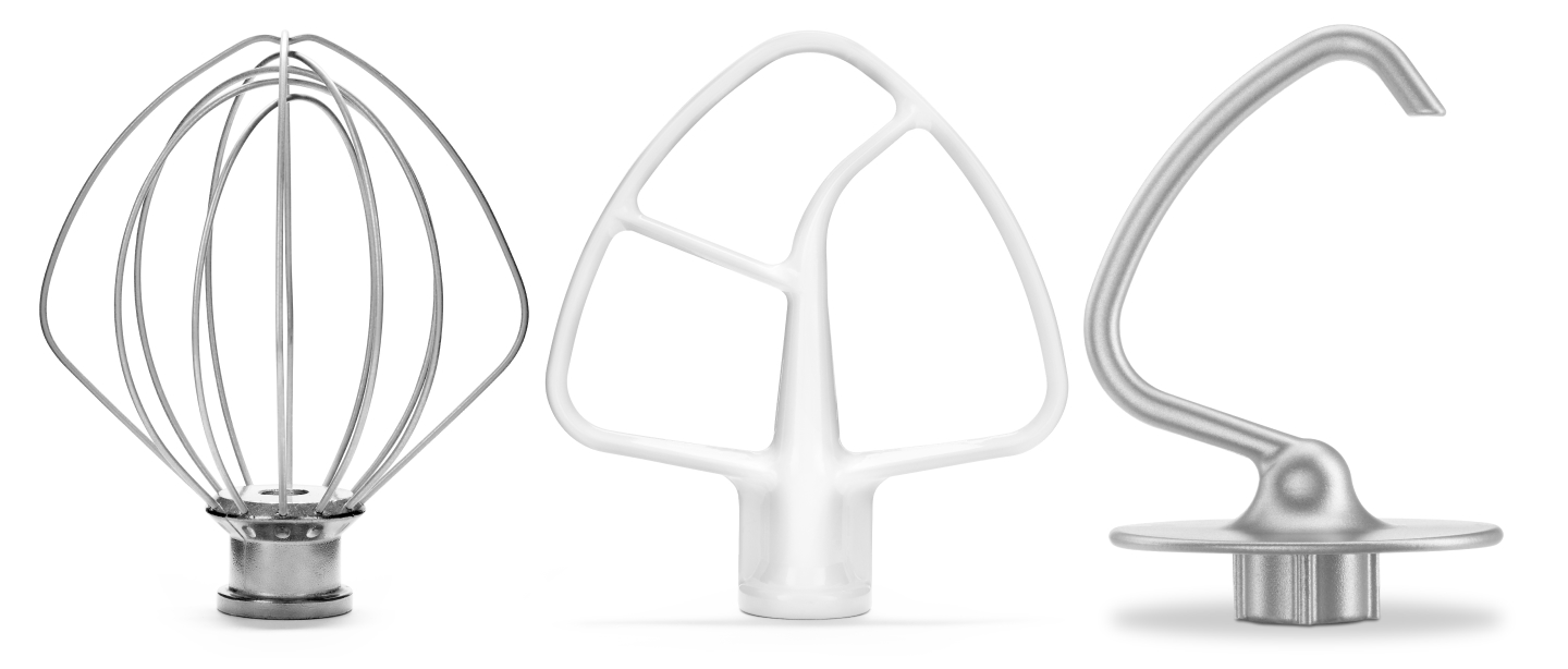 KitchenAid® coated flat beater coated dough hook and wire whip KitchenAid® coated flat beater coated dough hook and wire whip
