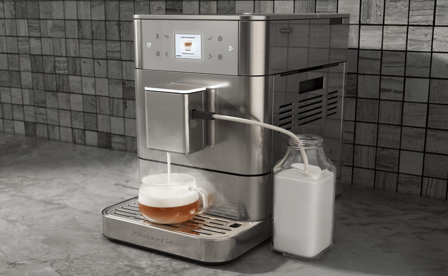 KitchenAid® Fully-Automatic Espresso Machine making an espresso drink KitchenAid® Fully-Automatic Espresso Machine making an espresso drink