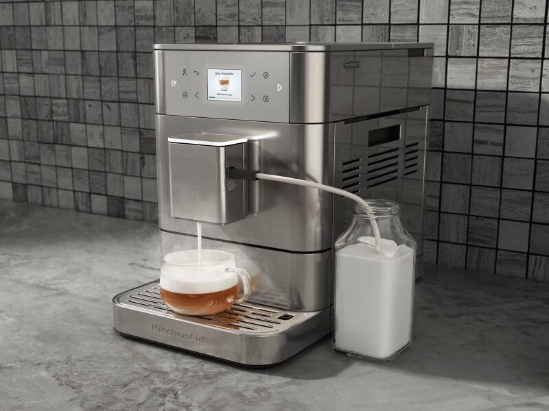 KitchenAid® Fully-Automatic Espresso Machine making an espresso drink KitchenAid® Fully-Automatic Espresso Machine making an espresso drink