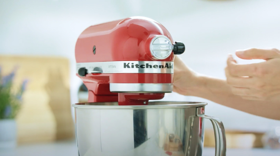 A red KitchenAid® stand mixer.