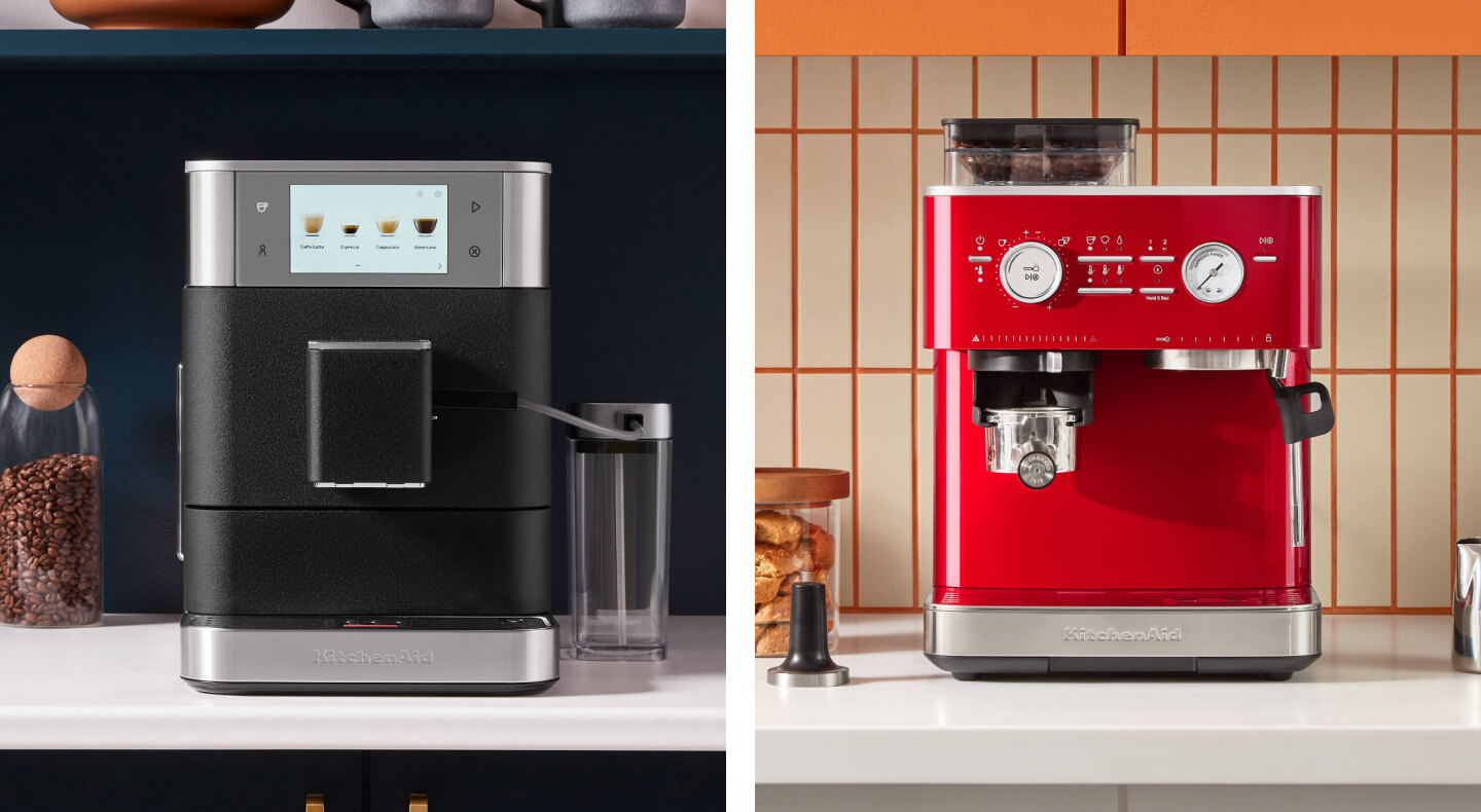 Side-by-side image of KitchenAid® Semi- and Fully-Automatic Espresso Machines Side-by-side image of KitchenAid® Semi- and Fully-Automatic Espresso Machines