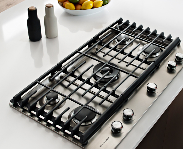 Gas cooktop on white countertop