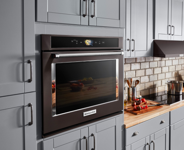 KitchenAid® wall oven among blue cabinets
