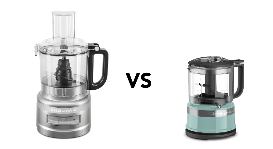 food processor vs food chopper with silver food processor and aqua food chopper on white background food processor vs food chopper with silver food processor and aqua food chopper on white background