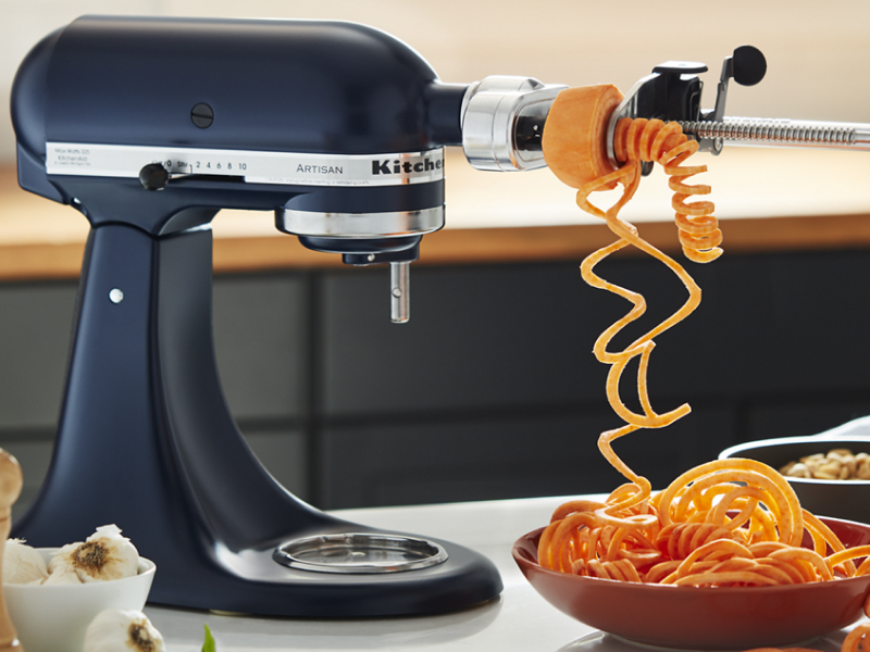 KitchenAid® stand mixer spiralizing winter squash