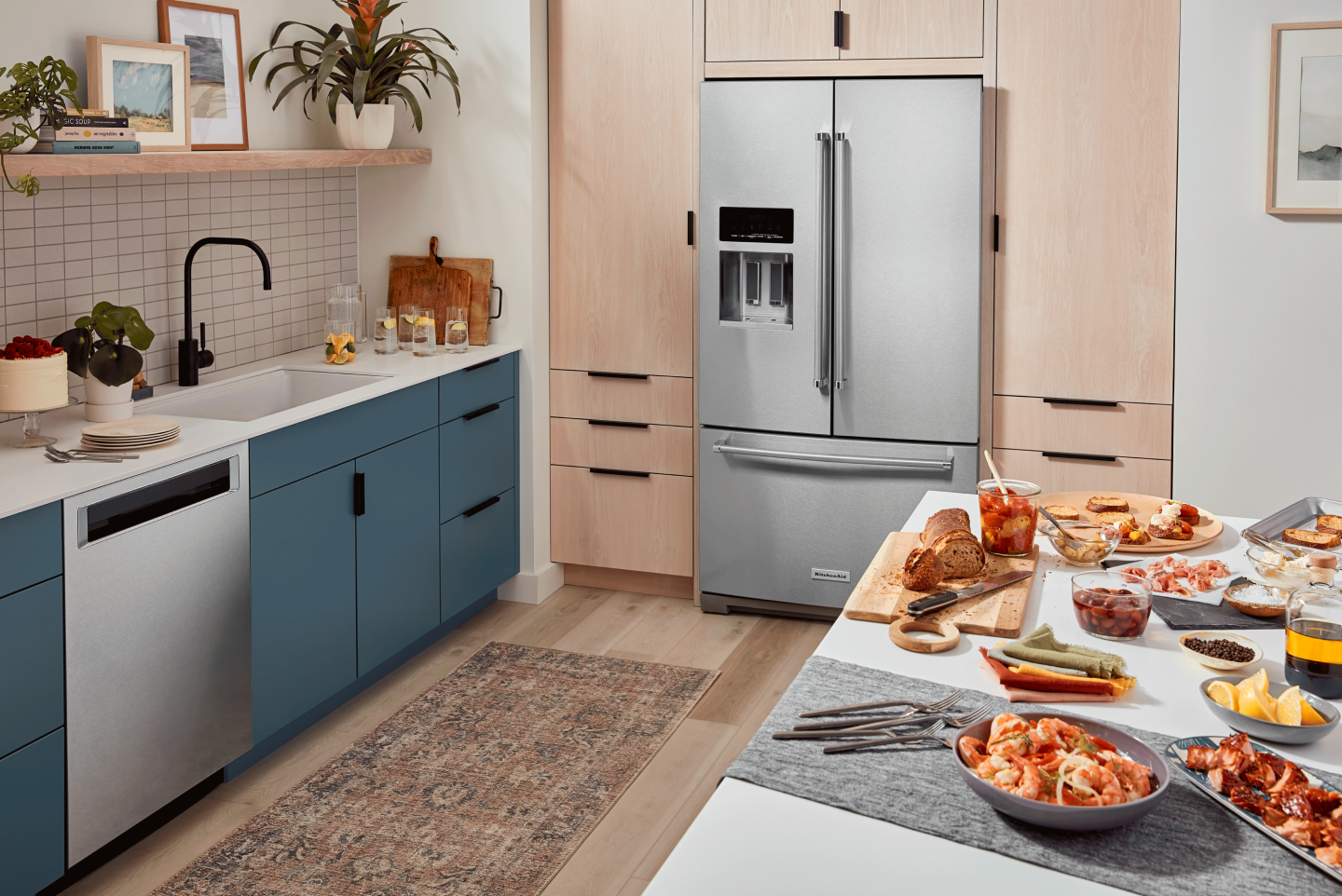 Built-in KitchenAid® French door refrigerator in light brown cabinetry