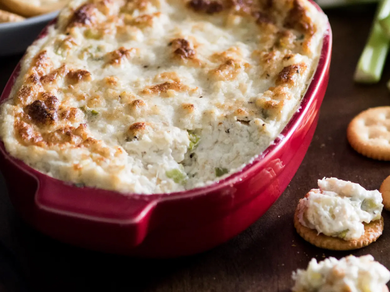 Crackers topped with a homemade dip Crackers topped with a homemade dip