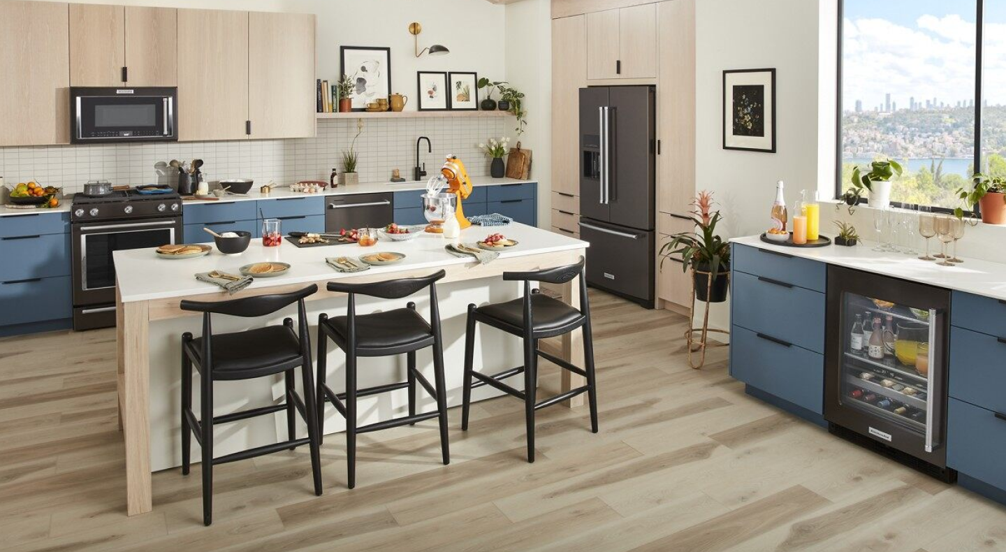 Kitchen with black stainless appliances Kitchen with black stainless appliances