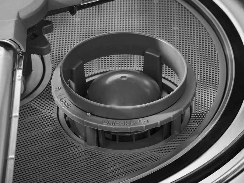 The filtration system of a KitchenAid® dishwasher.