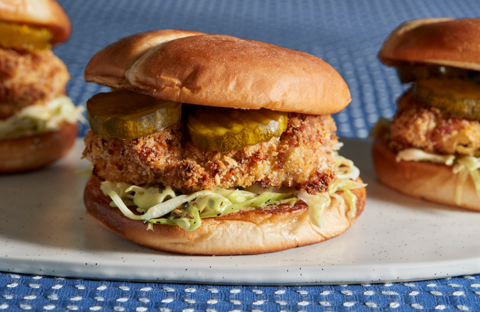 Air fried chicken sandwich on a plate Air fried chicken sandwich on a plate