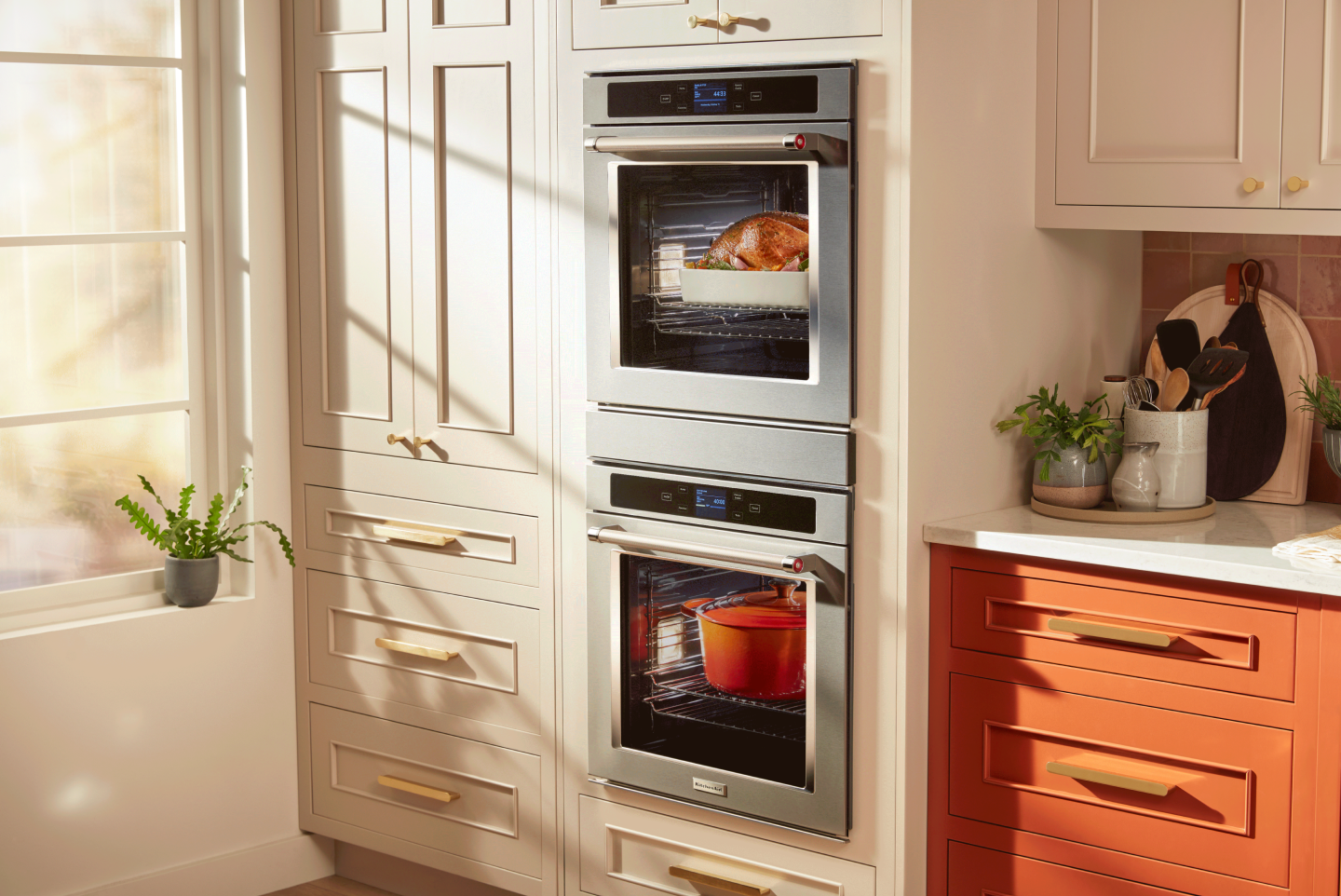 Modern style kitchen featuring a double wall oven