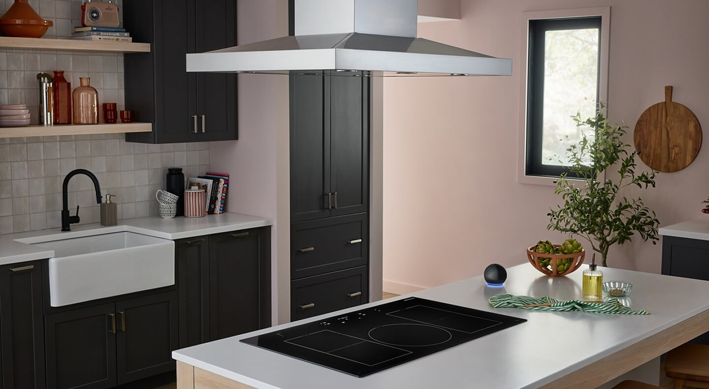 Glass cooktop on a modern kitchen island