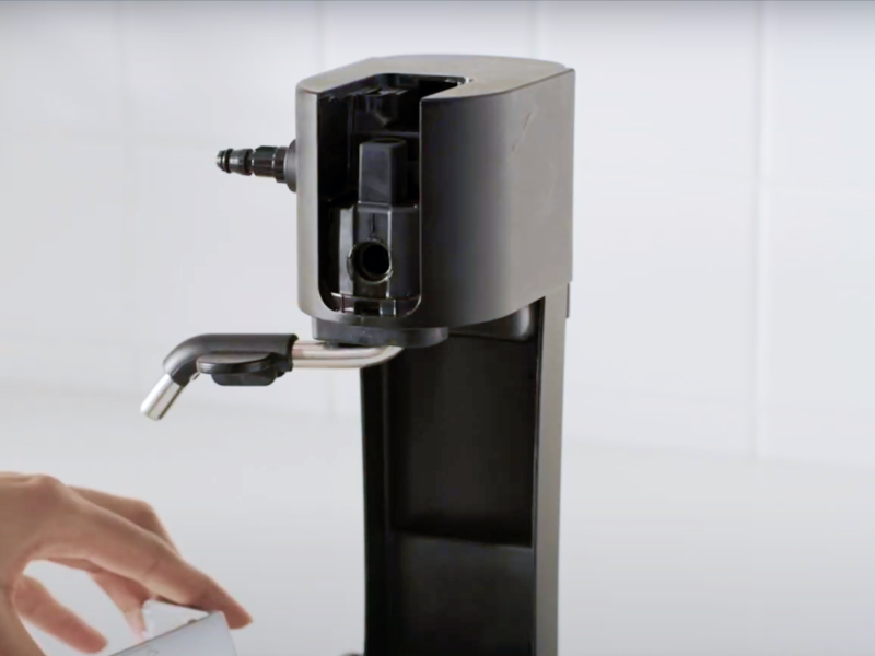 Close-up of disassembled milk frother attachment 