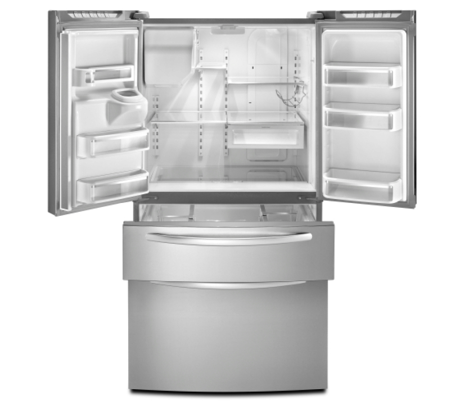 View of open KitchenAid® Multi-Door Refrigerator View of open KitchenAid® Multi-Door Refrigerator