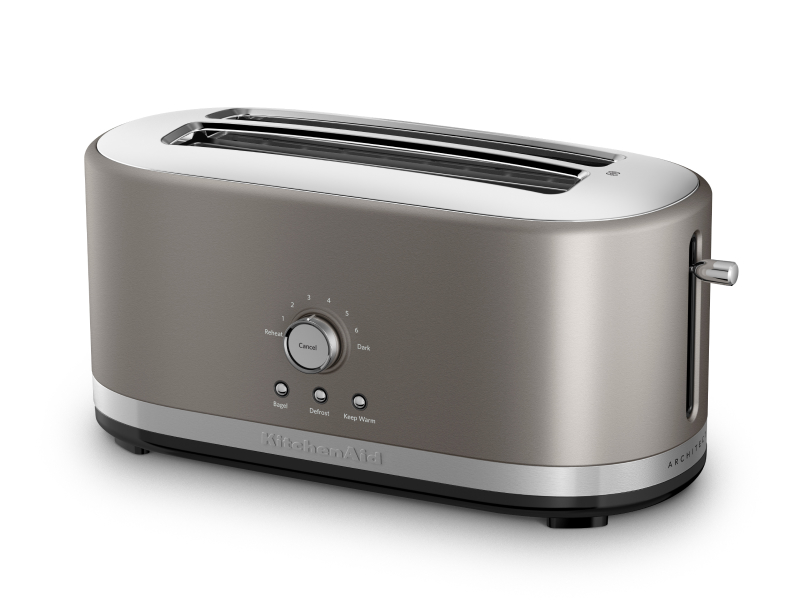 A silver KitchenAid® toaster.
