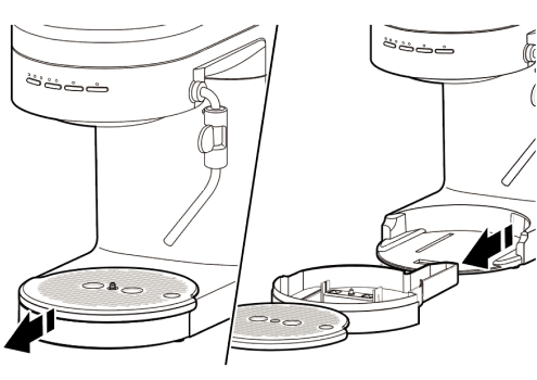 Drip tray being removed from espresso machine