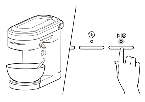 Espresso machine with bowl under group head, finger pressing start/cancel