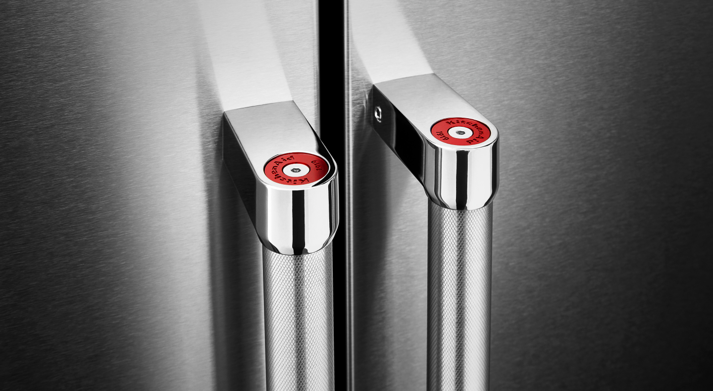 Close up of KitchenAid® refrigerator handles Close up of KitchenAid® refrigerator handles