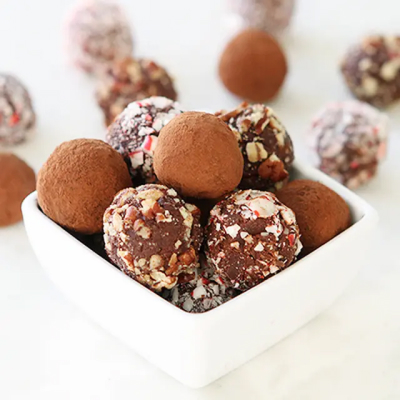 Bowl of assorted chocolate truffles