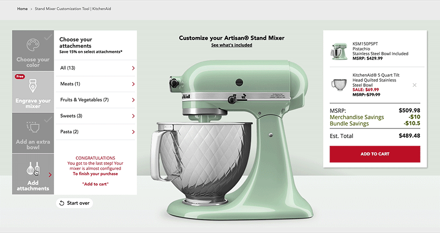 Gif of the KitchenAid customization tool attachment selection