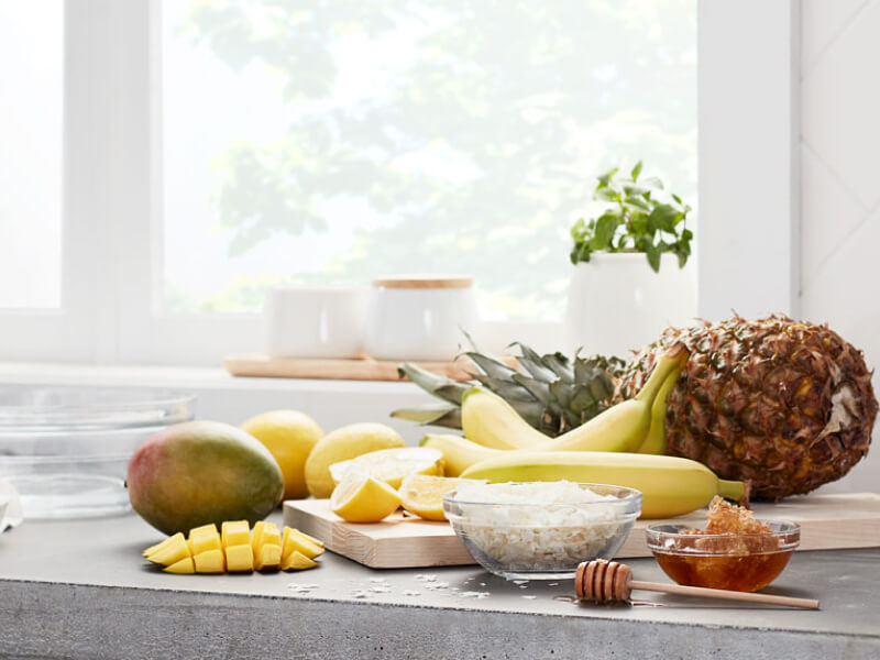 Assorted fruits on a countertop Assorted fruits on a countertop