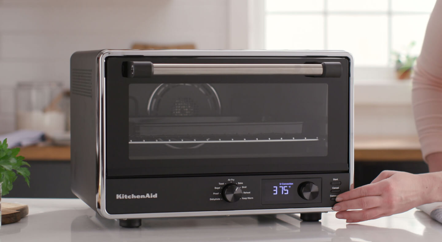 A black KitchenAid® countertop oven A black KitchenAid® countertop oven