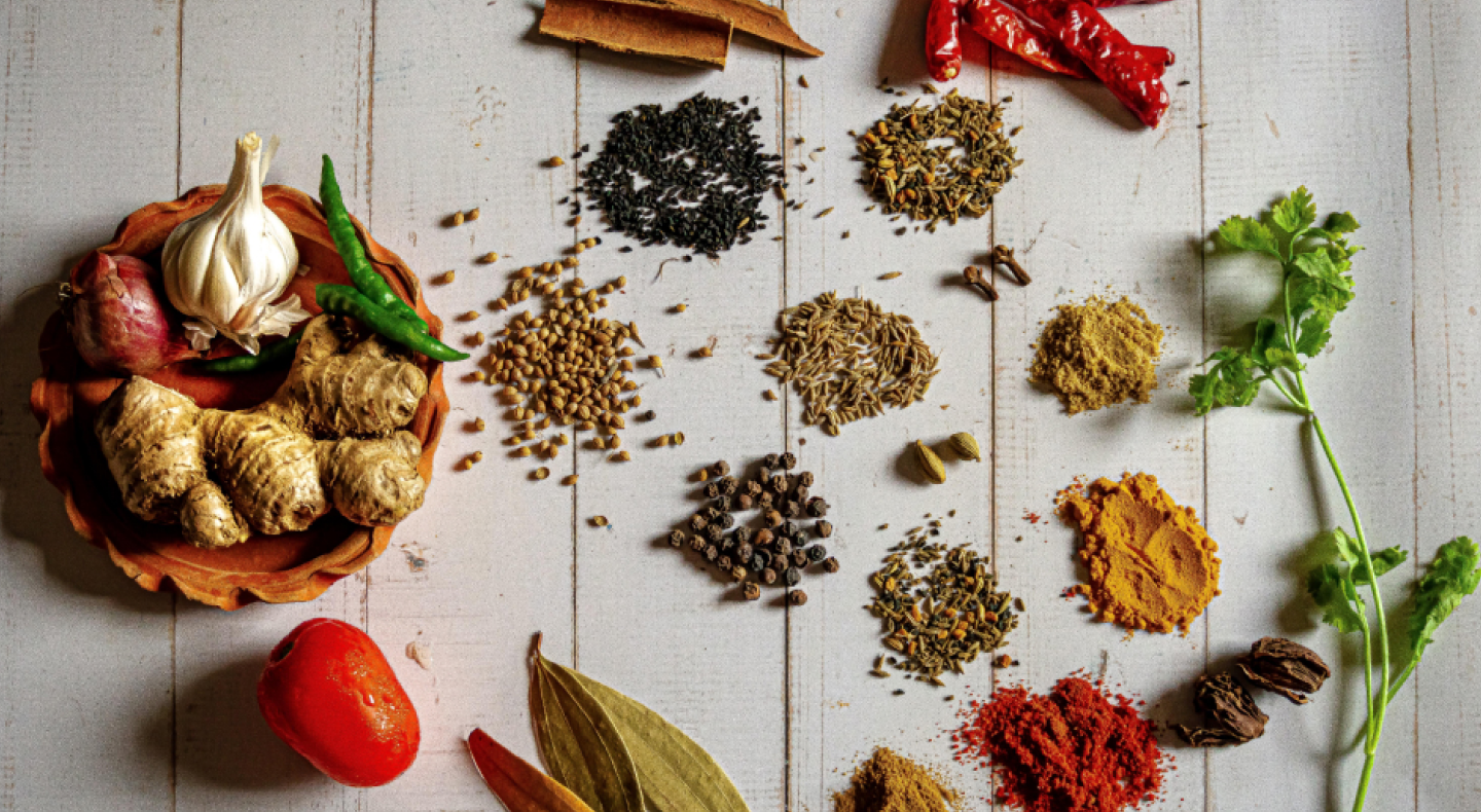 Herbs and spices on wooden table Herbs and spices on wooden table