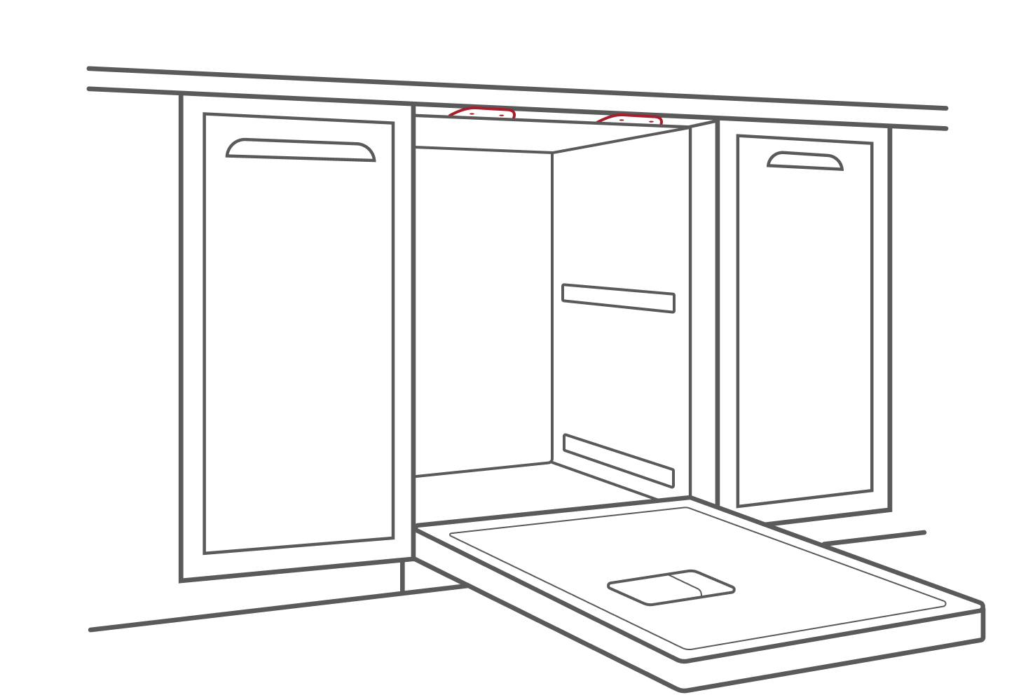 Installed dishwasher with door open infographic Installed dishwasher with door open infographic