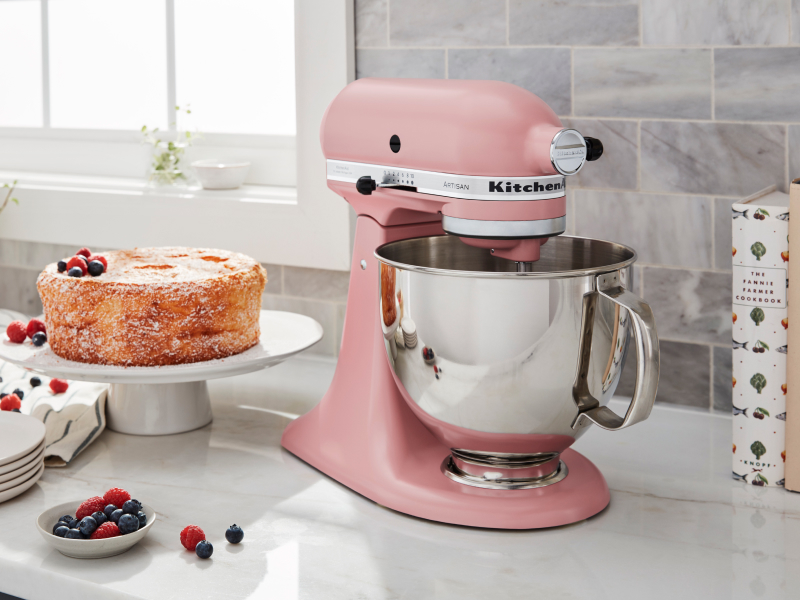 Pink KitchenAid® stand mixer on a countertop Pink KitchenAid® stand mixer on a countertop