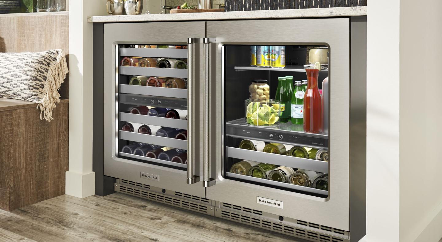 A fridge filled with drinks to pair with a charcuterie board A fridge filled with drinks to pair with a charcuterie board